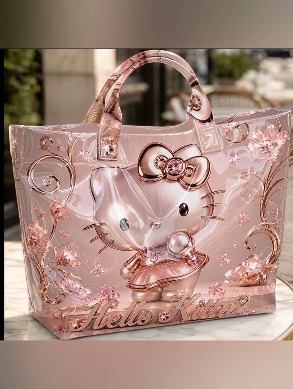 Cute Hello Kitty PVC Daily Commute Hand Carry Tote Bag Large
